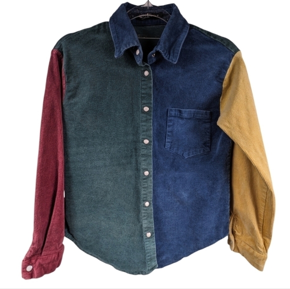Nasty Gal Color Block Snap Front Corduroy Shirt Sz S - Picture 1 of 9